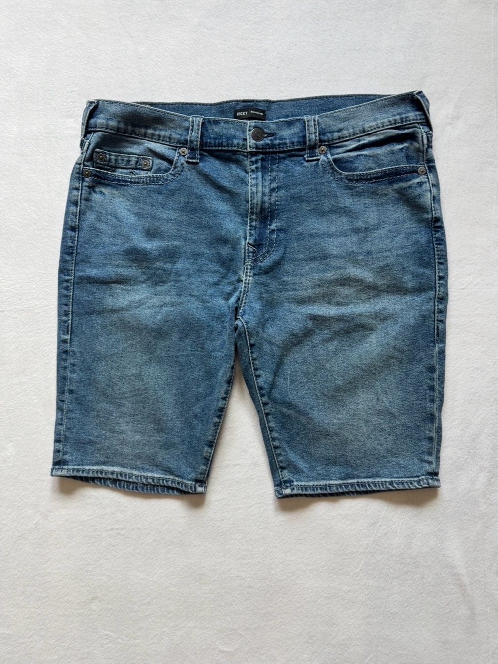 True Religion Ricky Relaxed Straight Blue Denim Jorts Horseshoe Stitch Y2K Sz 40